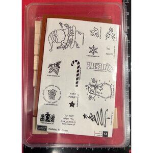 2004 Stampin Up! Holiday Tag Team Wood Mounted Rubber Stamp Set of 14